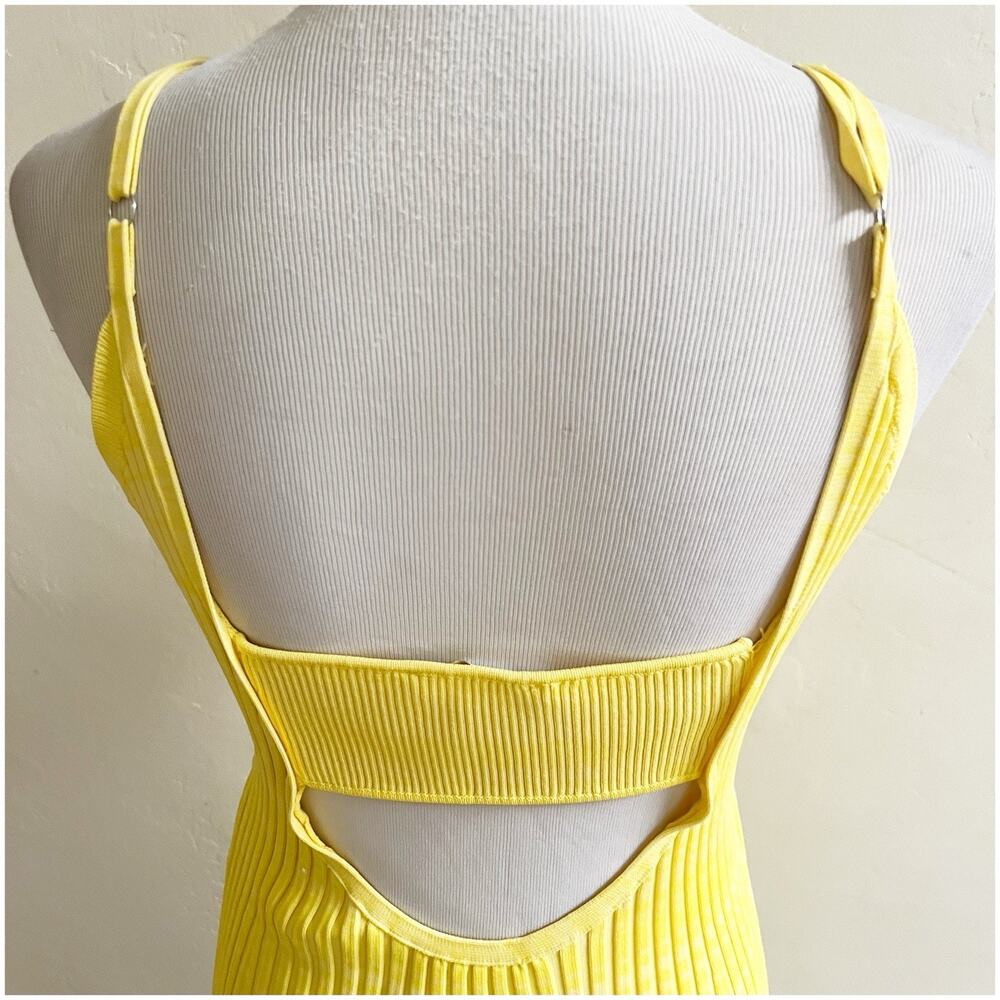 House Of Harlow 1960 Stretch Bodycon Midi Dress Yellow Beaded Shoulder Large - Picture 11 of 12